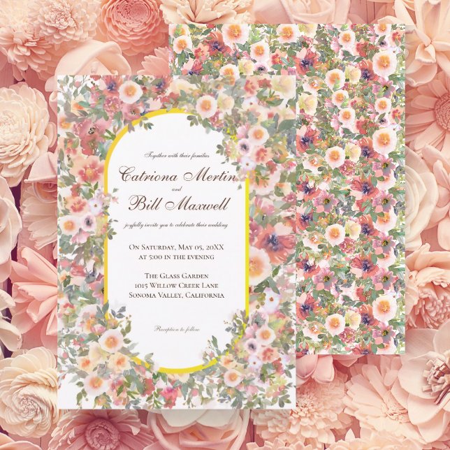 Bright Romantic Colourful Floral Wedding Invitatio Invitation (Creator Uploaded)