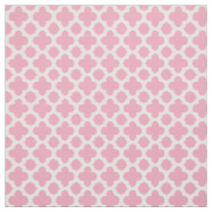 Bright Rose Pink White Ikat Quatrefoil Pattern Fabric
