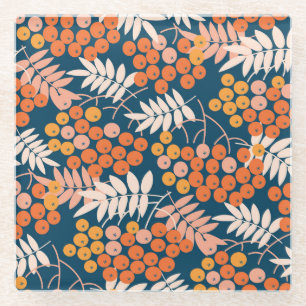 Bright Rowanberry Autumn Seamless Design Glass Coaster