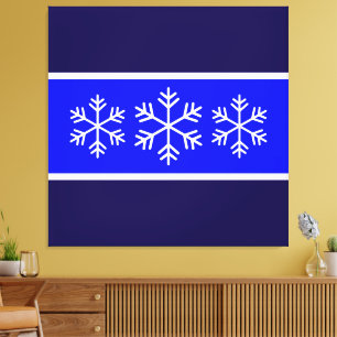 Bright Royal Blue Navy Winter Stripes Snowflakes Canvas Print