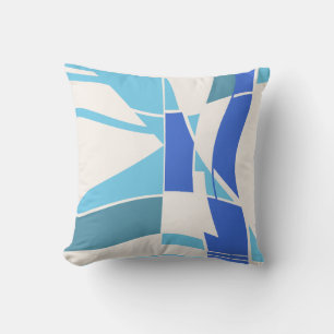 Bright & Royal Blue Teal White Swirling Abstract Cushion