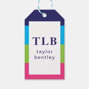 Bright Rugby Stripes Monogrammed Gift Tags