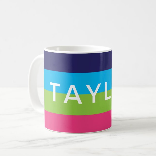 Bright Rugby Stripes Personalised Mug (Front Left)