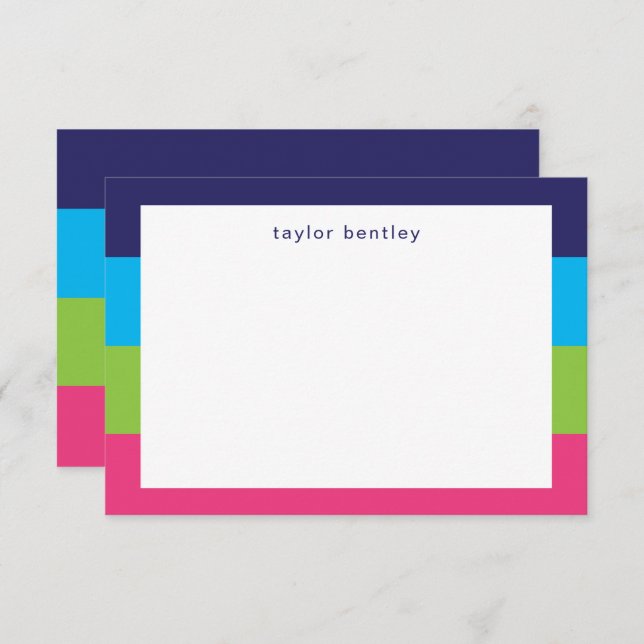 Bright Rugby Stripes Personalised Note Cards (Front/Back)
