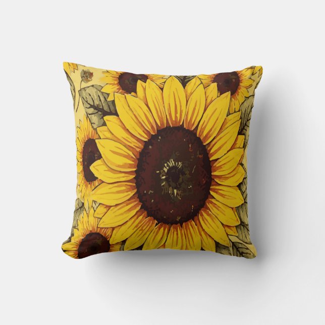 Bright Rustic Sunflower Farmhouse Decor Cushion (Front)