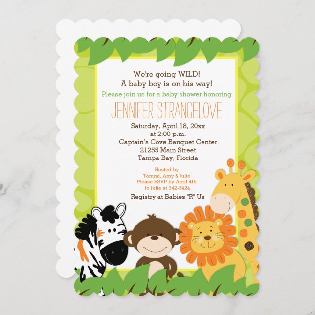 Bright Safari Jungle Animals Baby Shower die cut Invitation (Front/Back)