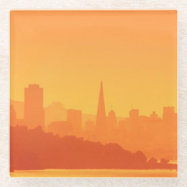 Bright San Francisco sunset. Glass Coaster (Front)