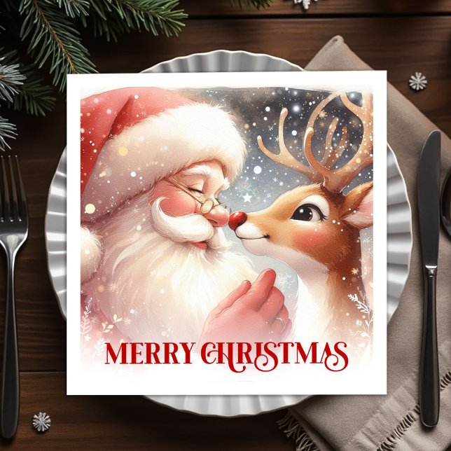 Bright Santa Rudolph Christmas Table Napkins (Bright Santa Rudolph Christmas Table Napkins)