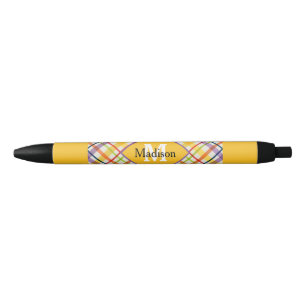Bright School Plaid Monogram Pen Set