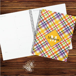 Bright School Plaid Monogram Yellow Planner