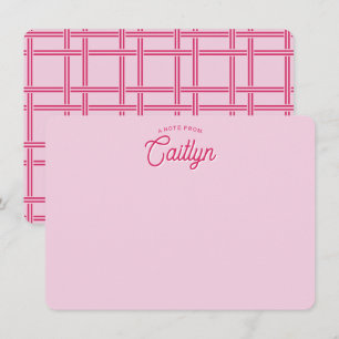 Bright Script Pink Basket Weave Personalised Flat Card