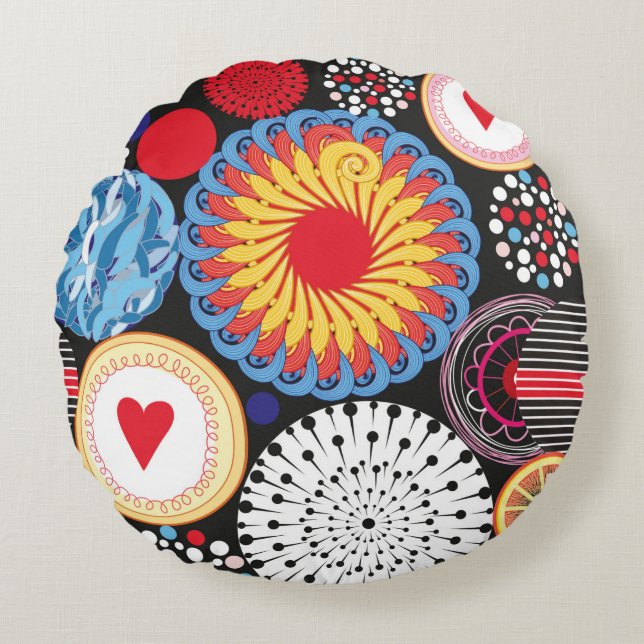 Bright seamless pattern of different round element cushion (Front)