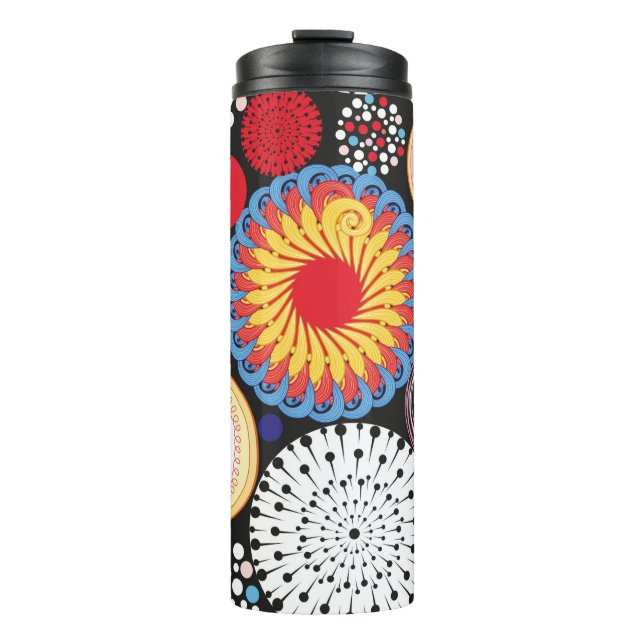 Bright seamless pattern of different round element thermal tumbler (Front)
