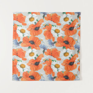 Bright seamless pattern of poppies, daisies and co tapestry