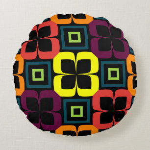 Bright seamless pattern with colourful flowers on round cushion