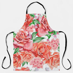 Bright seamless pattern with flowers. Rose. Waterc Apron