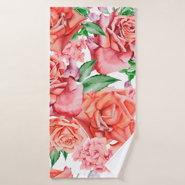 Bright seamless pattern with flowers. Rose. Waterc Bath Towel (Bath Towel)