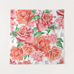 Bright seamless pattern with flowers. Rose. Waterc Tapestry
