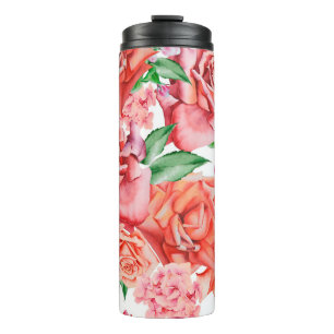 Bright seamless pattern with flowers. Rose. Waterc Thermal Tumbler