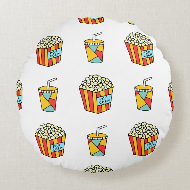 Bright seamless pattern with food for watching mov round cushion (Front)