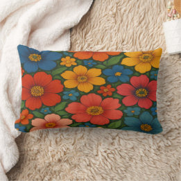 Bright Seamless Wildflower Pattern Lumbar Cushion