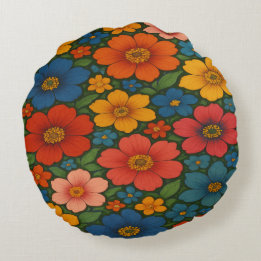 Bright Seamless Wildflower Pattern Round Cushion