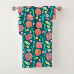 Bright Seashells and Seaweed Pattern  Bath Towel Set