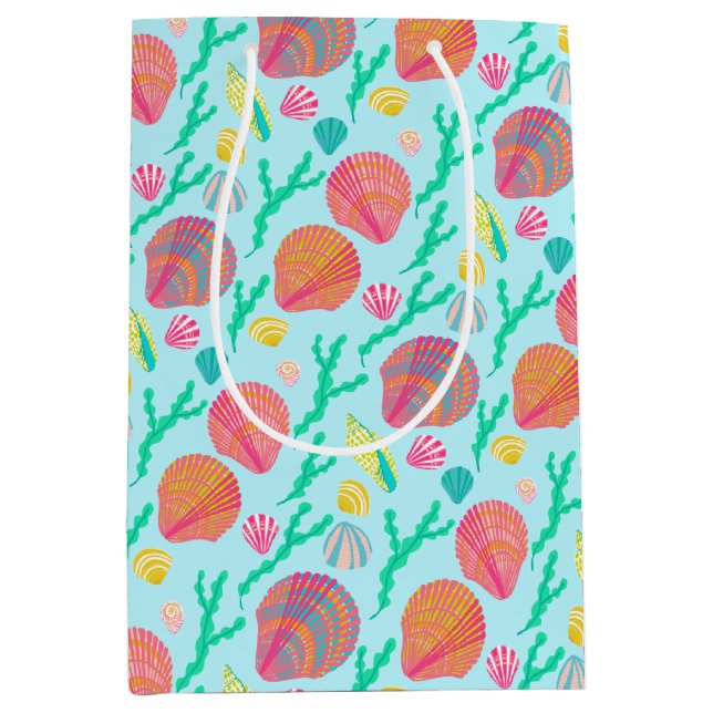 Bright Seashells and Seaweed Pattern  Medium Gift Bag (Front)