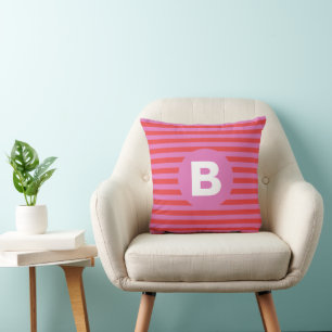 Bright Shades of Pink Striped Monogrammed Cushion