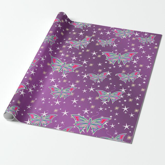 bright, shiny, butterflies, exclusive + pattern, wrapping paper (Unrolled)