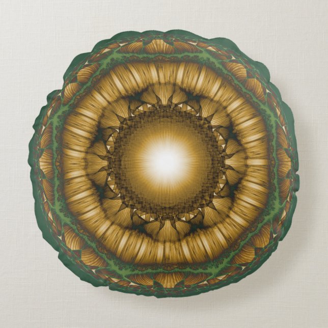 Bright shiny floral fractal pattern round cushion (Front)