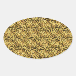 Bright Shiny Golden Celtic Spiral Knots Pattern Oval Sticker