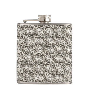 Bright Shiny Silver Celtic Spiral Knots Pattern Hip Flask