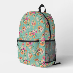 Bright Sketch Floral Pattern Printed Backpack