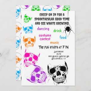 Bright Skulls Halloween Party Invitation