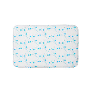 Bright Sky Blue Flowers, Small Floral Print Bath Mat