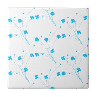 Bright Sky Blue Flowers, Small Floral Print Tile
