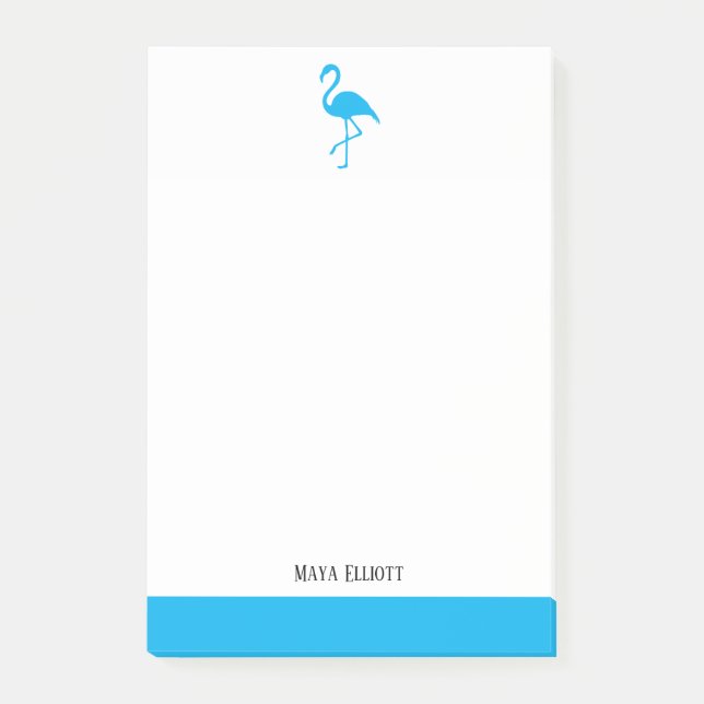 Bright Sky Blue on White Flamingo & Border w/ Name Post-it Notes (Front)