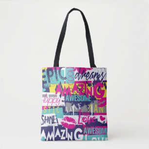 Bright Slogan: Seamless Abstract Fashion Tote Bag
