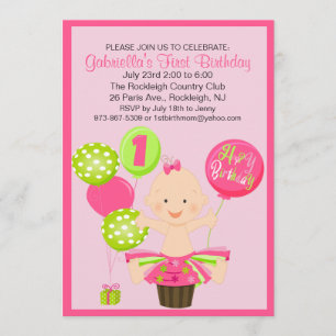 Bright Smash Cake Girl's First Birthday Invitation