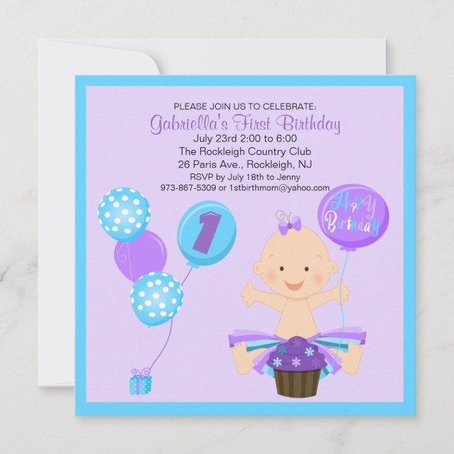 Bright Smash Cake Girl's First Birthday Invitation (Front)