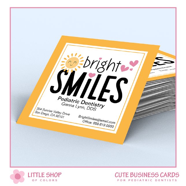 Bright Smiles Paediatrics Dentist Orthodontist Square Business Card (Creator Uploaded)
