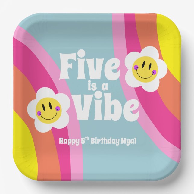 Bright Smiley Five is A Vibe Party Plate (Front)