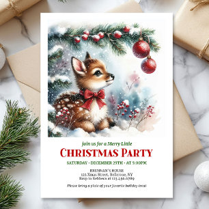 Bright snowy forest baby deer Christmas invitation