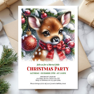 Bright snowy forest baby deer Christmas kids  Invitation