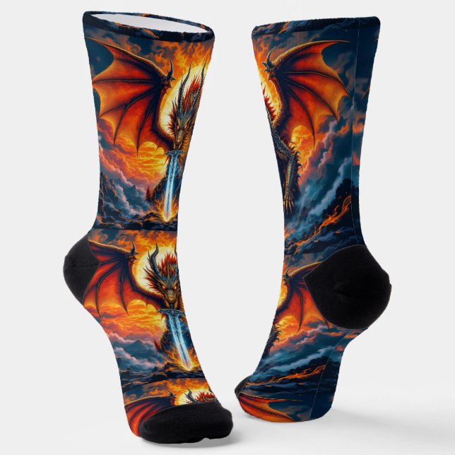 Bright Socks UNISEX Dragon With Sword 0040758 (Angled)