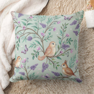 Bright Songbird Floral Purple Blooms Greenery Cushion