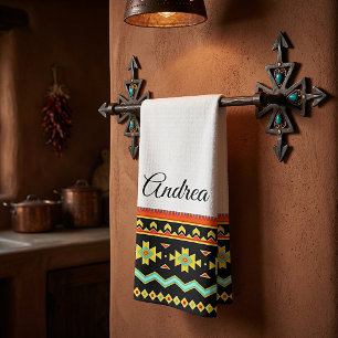Bright southwest tribal design personalised tea towel
