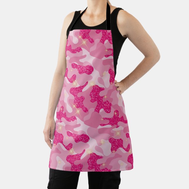 Bright Sparkle Pink Camouflage Chic Camo Lovers Apron (Insitu)