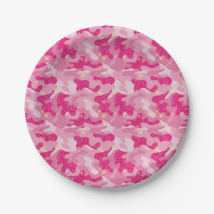Bright Sparkle Pink Camouflage Chic Camo Lovers Paper Plate
